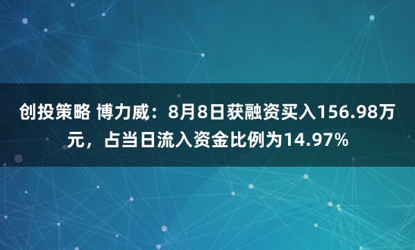 创投策略 博力威：8月8日获融资买入156.98万元，占当日流入资金比例为14.97%