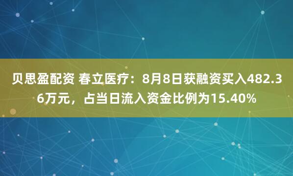 贝思盈配资 春立医疗：8月8日获融资买入482.36万元，占当日流入资金比例为15.40%